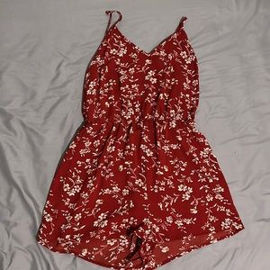 Red floral romper